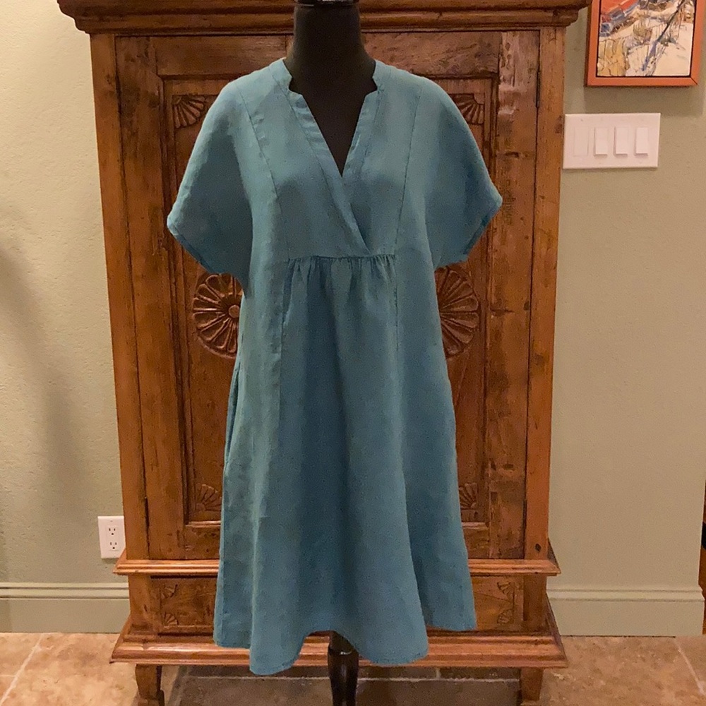 NWT Sundance Catalog Dawn to Dusk Pockets Teal Linen Dress/Coverup S